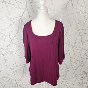 Miik Fuchsia Pink Bamboo Stretch Jersey Square Neck Puff Sleeve Top